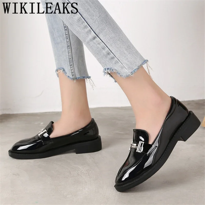 Korean Shoes Patent Leather Shoes Women Loafers Women Fashion Slip On For Creepers Comfortable Dames Schoenen women slippers sandals