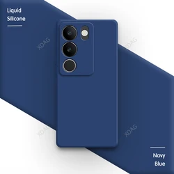 Sleek Candy Color Silicone Phone Case - Luxury Soft Square Back Cover - VIVO V29 Pro (Navy Blue)