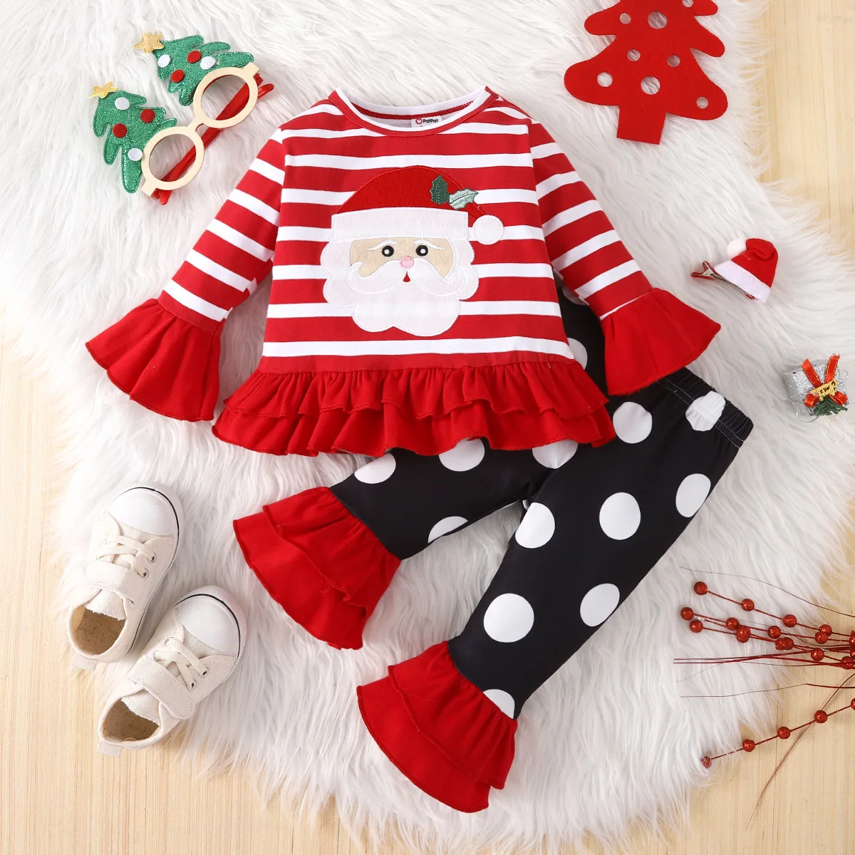 

New Born Baby Clothing Set Red Festive Costume Santa Claus Cosplay Suits Tops and Flared Trousers Kids Girl Autumn Winter Set