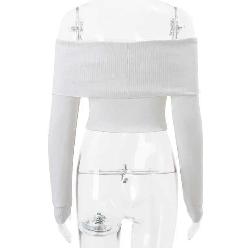 Fashion Off Shoulder Knit Tops Women Slim Elegant Club Party Streetwear Sexy Top Pullover White Full Sleeve Outfits Cloth