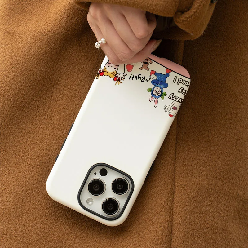 Cartoon Lovely Girl 2-in-1 Protective Phone Case with Film Shell