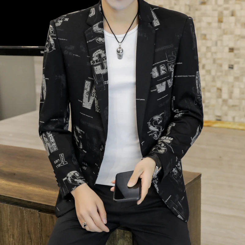 

Men Blazer Slim Fit New Business Fashion Formal Wear Casual Trendy Streetwear High Quality Men's Clothing Printed Suit Jacket