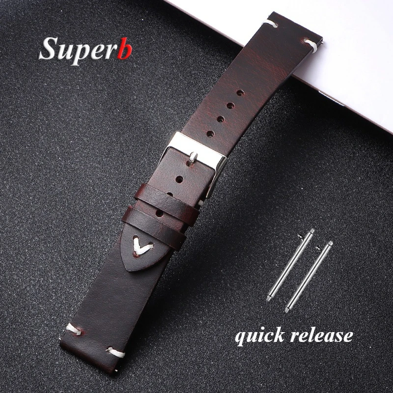Handmade Retro Oil Wax Genuine Leather Watch Strap - Quick Release Calfskin