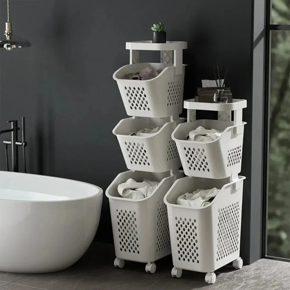 Laundry Handcart with Wheels Household Sundries Storage Rack Multifunctional Bathroom Clothes Toilet Multi-Layer Storage Baskets storage rack kitchen storage cart