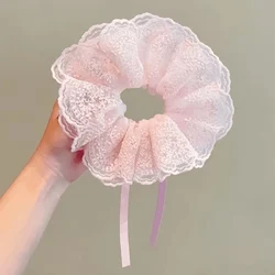 Adjustable Bow Lace Hair Ties with Drawstring for Women and Girls - Elegant Hair Accessories for Parties (Pink)