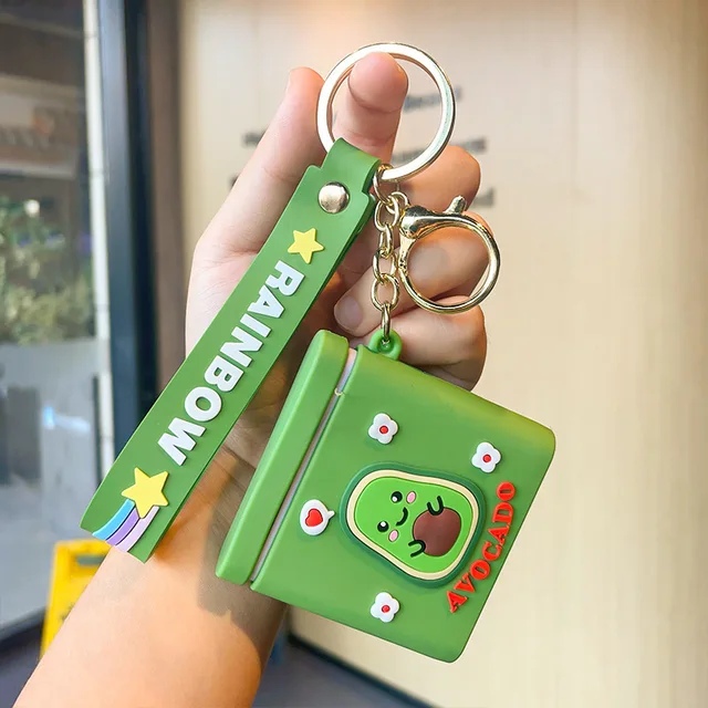Cartoon Avocado Doll Key Chain Kiwi Pear Green Fruit Mirror Pendant Keyring