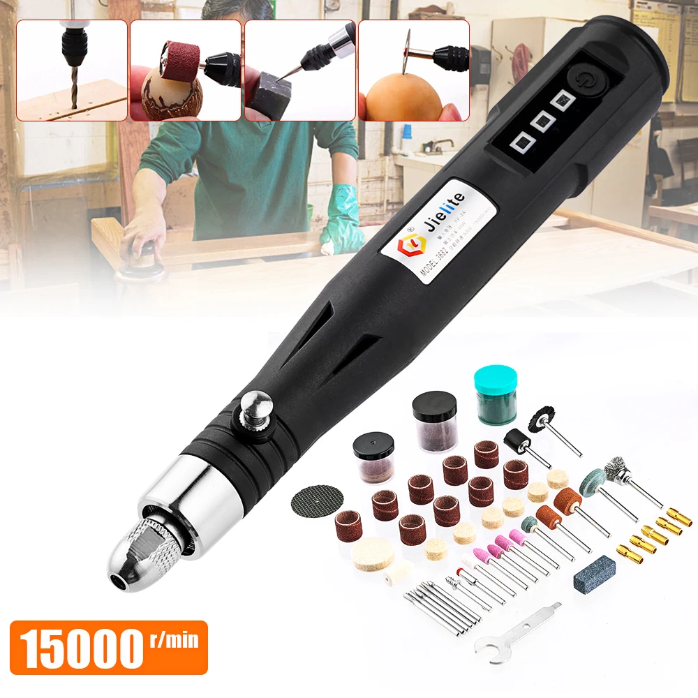 15000rpm Adjustable 3 Speeds Electric Grinder Mini Drill Rotary Tools Grinding Machine USB Engraving Pen with Drill Bits Tools