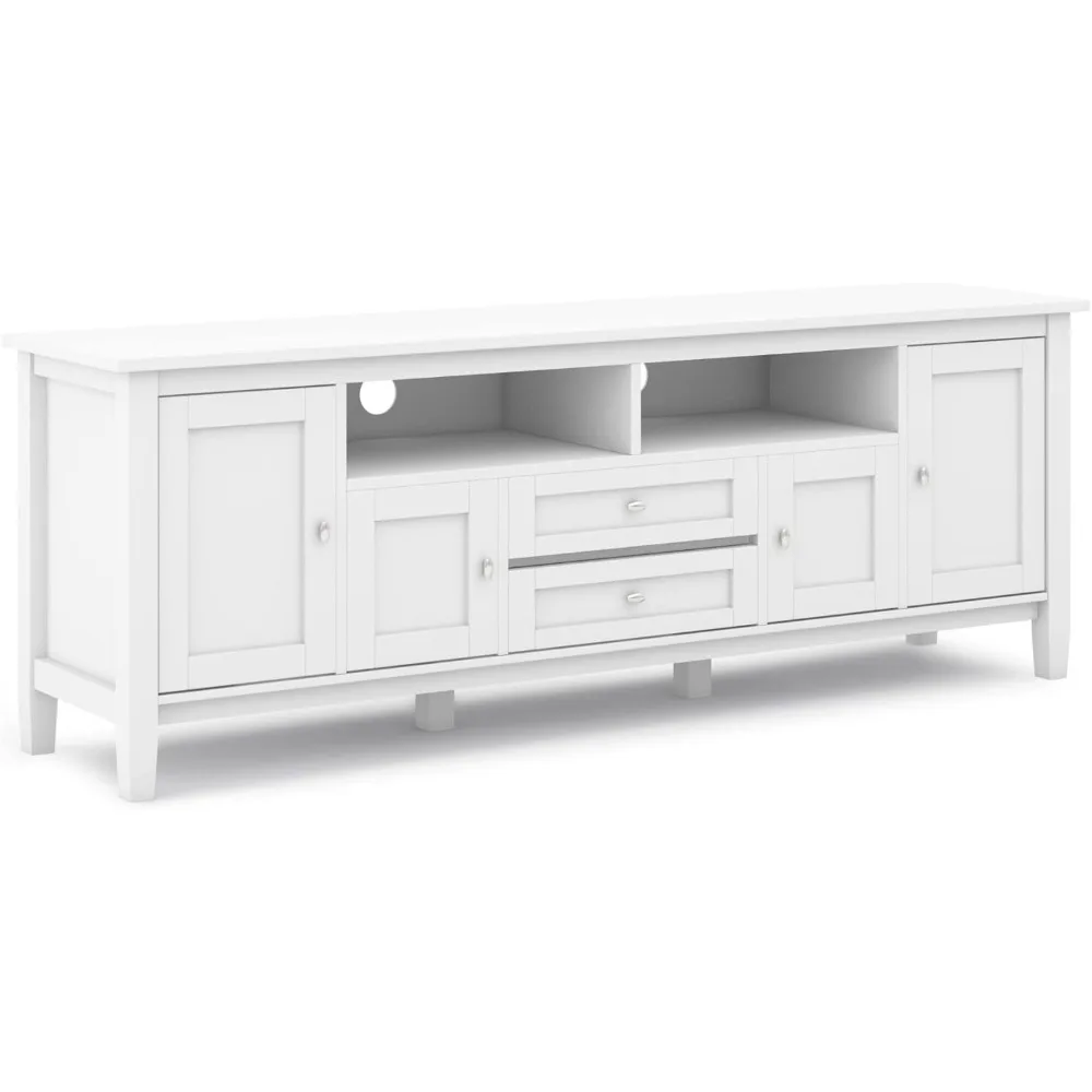 SOLID WOOD Universal TV Media Stand,72inch Wide,Farmhouse Rustic,Living Room Center for Flat Screen TVs up to 80 inches in White 2