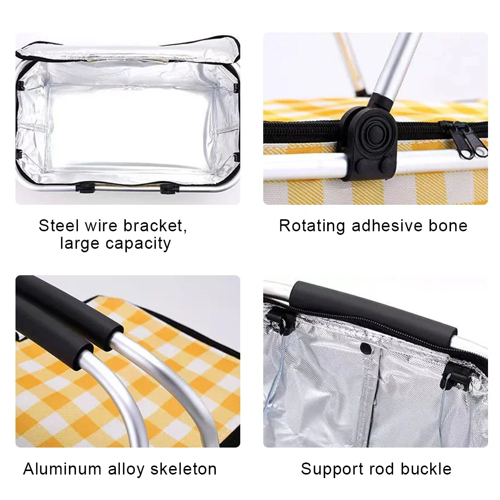 30L Camping Picnic Basket Keep Fresh Folding Thermal Insulated Bag Insulated Cooler Lunch Box Basket Food Carrier for Food Beer