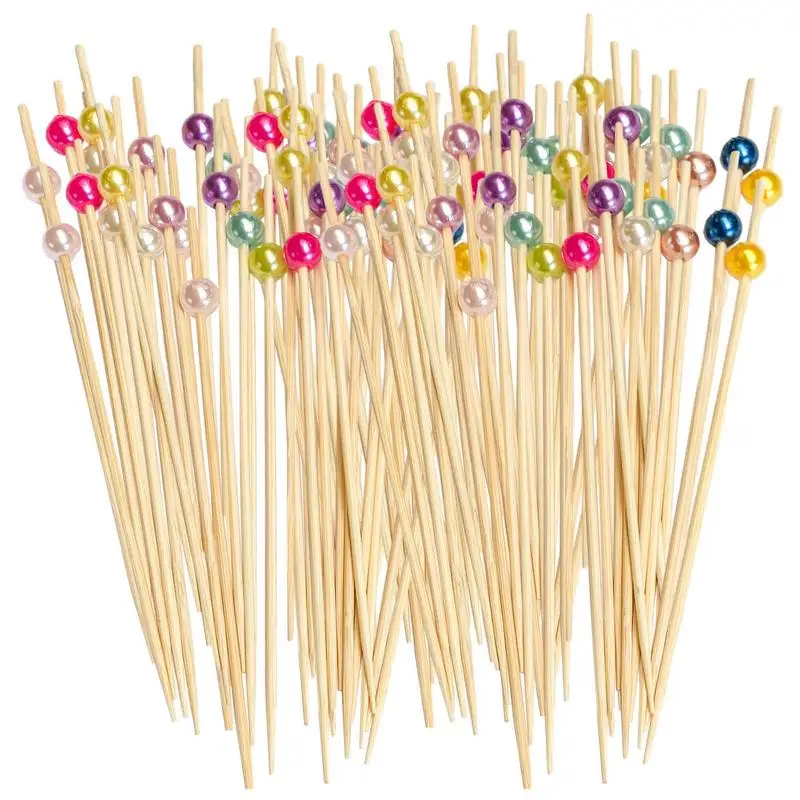 100PCS Cocktail Picks Rainbow Pearl Wooden Toothpicks toothpick set toothpicks set bamboo food picks Stylish Reusable Anti Slip Washable Appetizer Picks For Food Drinks Fruits