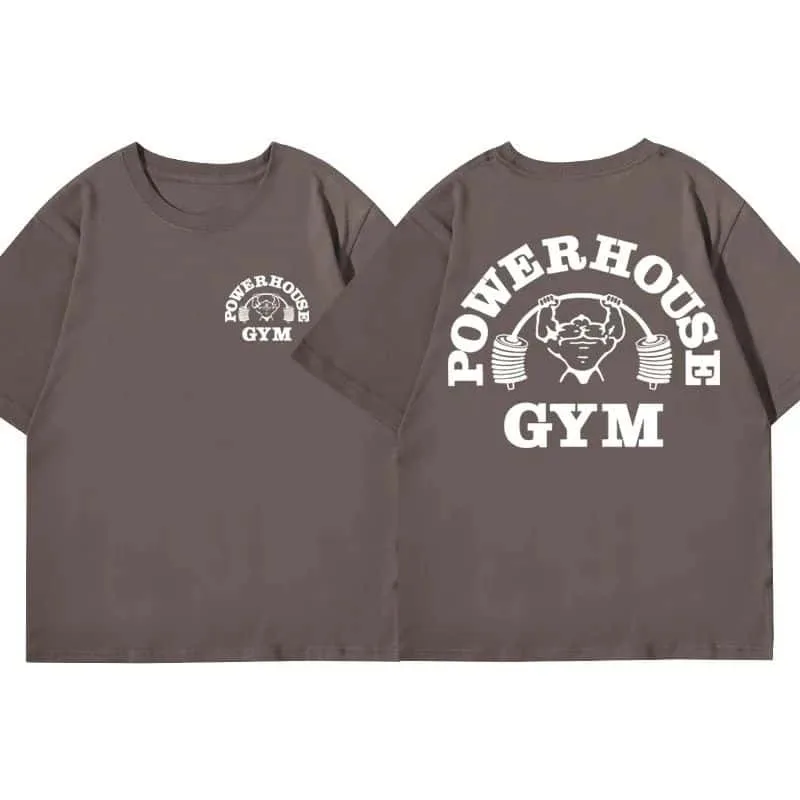 Powerhouse Gym Print T Shirt Men Women Casual Fashion Oversized Pure Cotton Short Sleeve T-shirts