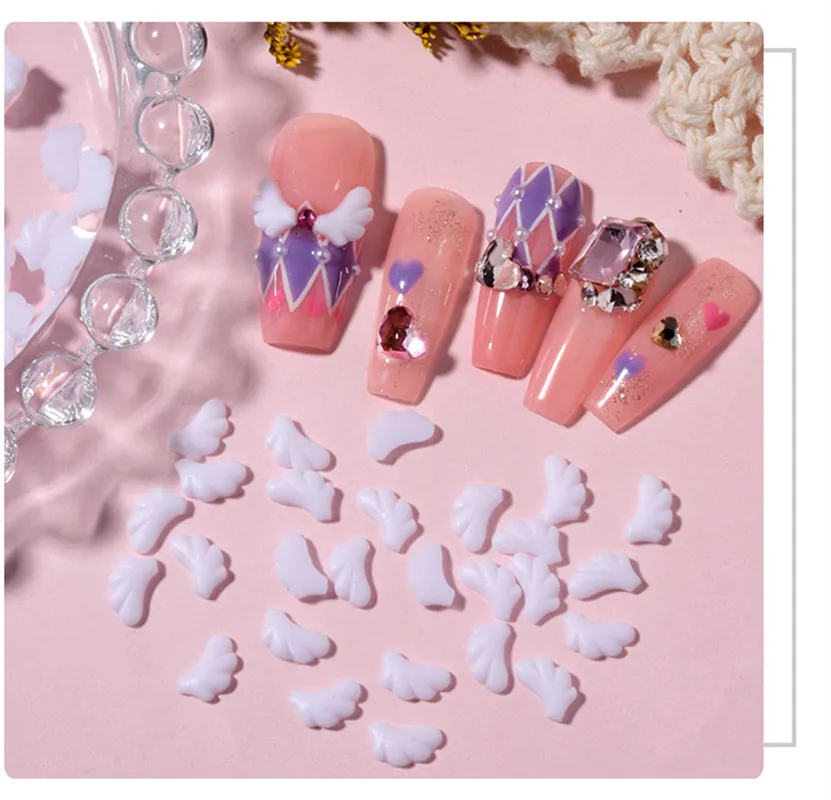 

50Pcs White Angel Wings Nail Art Charms Left/Right Resin Nail Decorations Symmetrical Fly Wing Part Deisgn Manicure Accessories