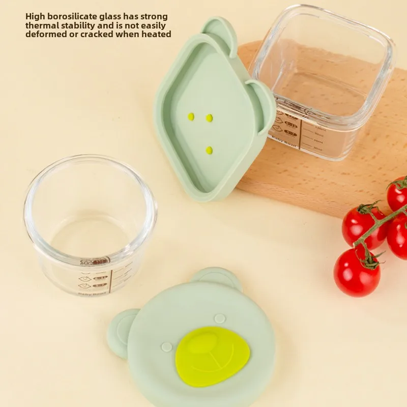 1Pcs Baby Food Mold Portable Sealed Storage Box Baby Glass Food Bowl Silicone Lid Steaming Storage Box Essentials
