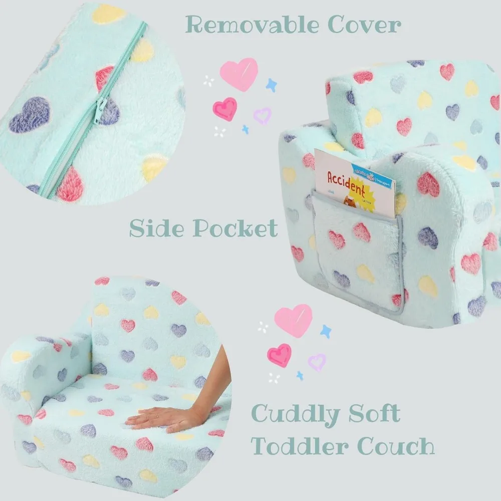 2-in-1 Soft Couch Fold Out with Star Pillow, Convertible Sofa to Lounger for Girls and Boys, Children's Sofas 4