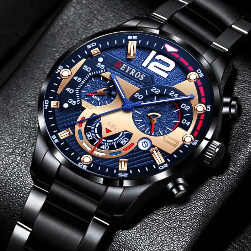 Montre Homme Deyros Bracelet Acier Inoxydable Quartz - Style Classique - Neuf Avec étiquettes - Idée Cadeau