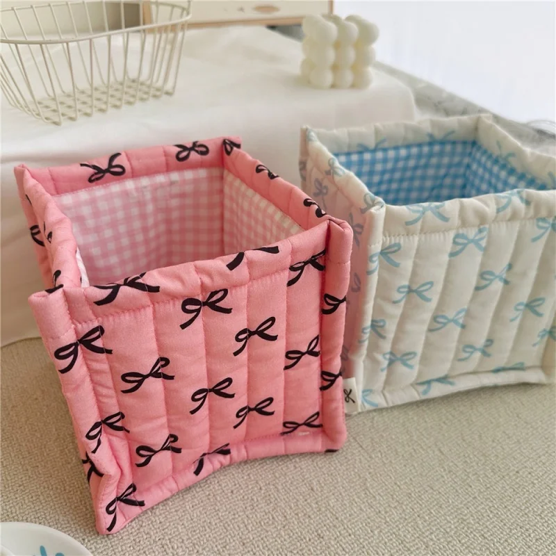 1PC Home Bow Fabric Desktop Storage Basket Placeholder Basket 3