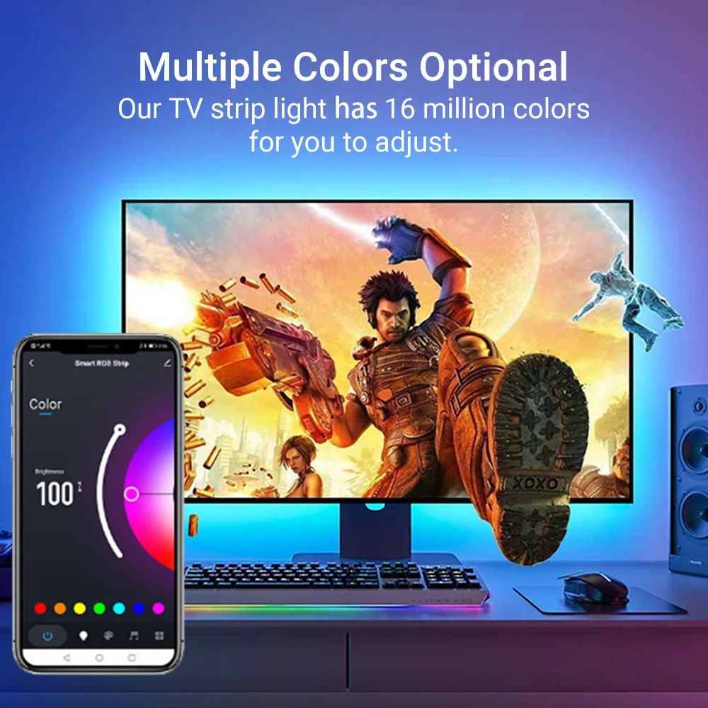 스마트 RGB LED TV 스트립 조명, USB SMD5050, 30LED/m, 와이파이, 음성, 앱, 리모컨 앰비언트 라이트 바, 침실 게임룸 장식 램프