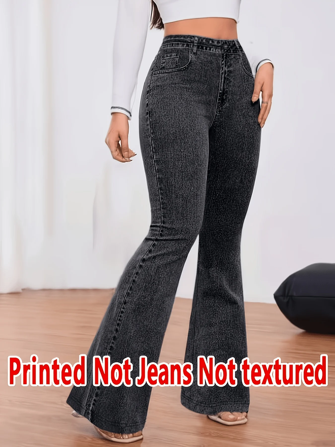 Pantalones acampanados de tiro alto con estampado vaquero para mujer