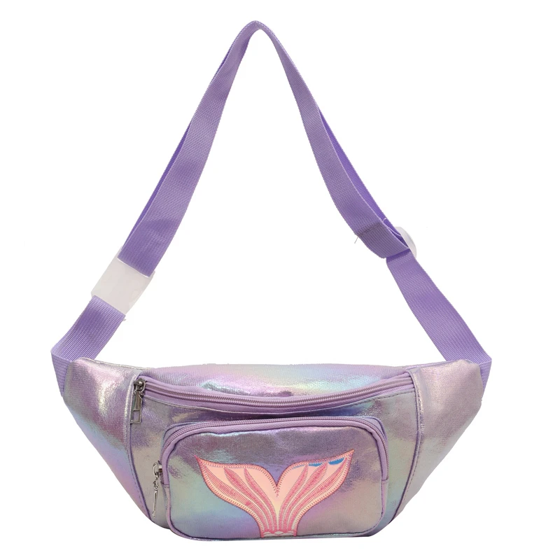 

Purple Holographic Female Fanny Pack Travel Leather Chest Bag Multi Pocket Outdoor Sport Daypack Women Youth Hologram Belt Bag