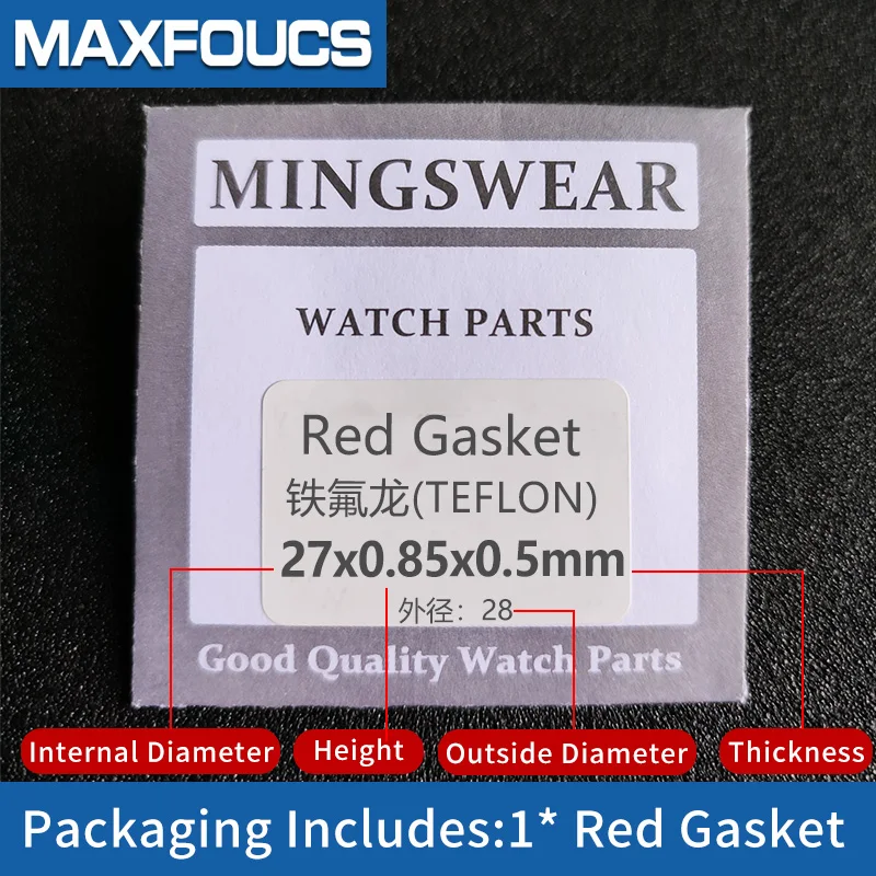 Red Gasket O-Ring for Watch Case Back Repair, 0.6mm Thick, 25-34.5mm Diameter, 1 Piece
