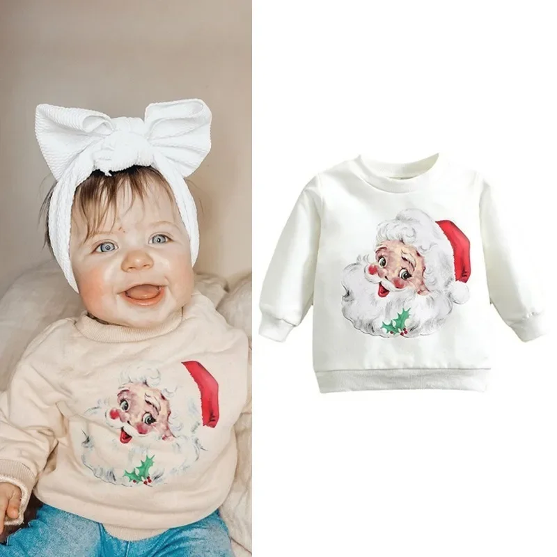 

Рождественская модная повседневная толстовка с принтом Санта-Клауса, Детская толстовка с круглым вырезом, Детская толстовка, детская одежда