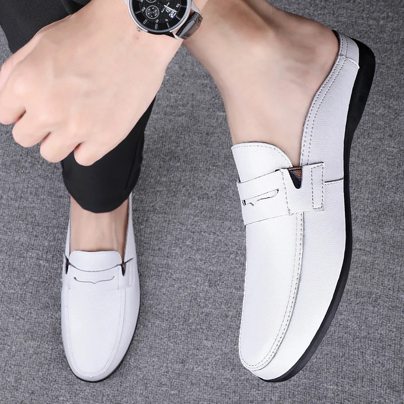Fashion Men Half Loafers Genuine Leather Slippers - Uniqwear