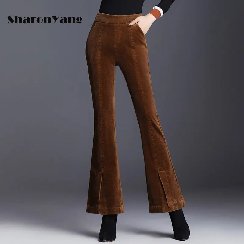 

Corduroy Pants Women High Waist Autumn Winter Flare Pants Woman Leg Opening Splited Lady Trousers Bell Bottom