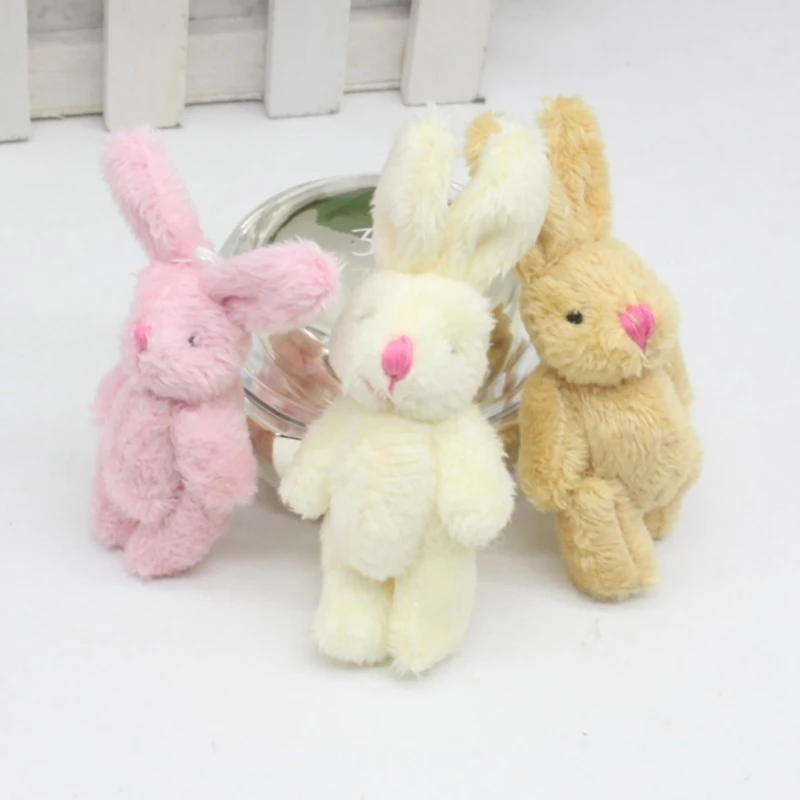 6cm Mini Joint Stuffed Gift for Dollhouse Decoration Birthday Cake Decors Plush Rabbit Key Chain 20PCS A2UB