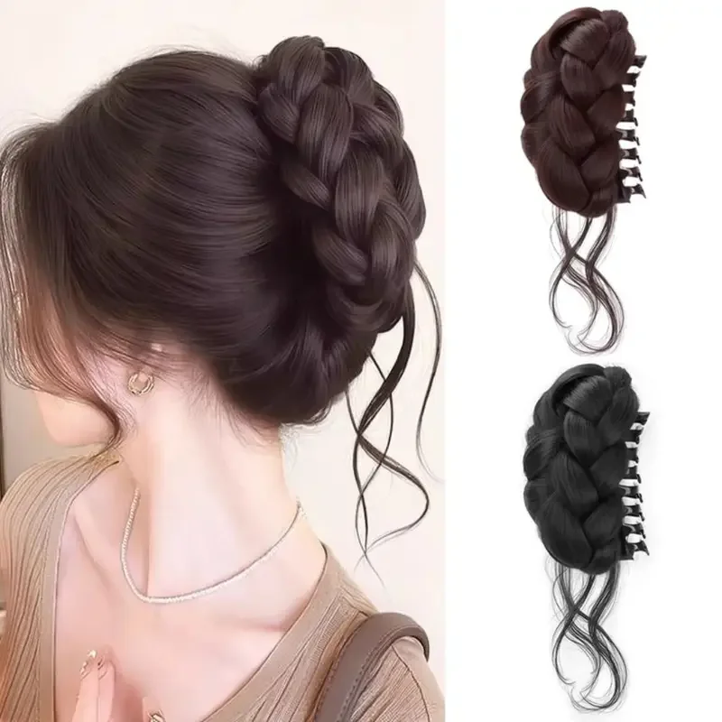 Synthetic Hair Bun Curly Wig Gripping Clip Meatball Head Messy Fluffy Braided Chignon Ponytail Hair Extensions For Women
