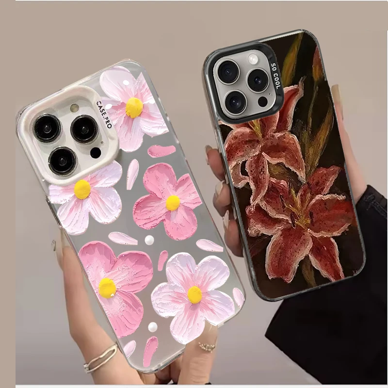 Retro Elegant Red Lily Flower Hard Case - Matte Cartoon Armor Cover