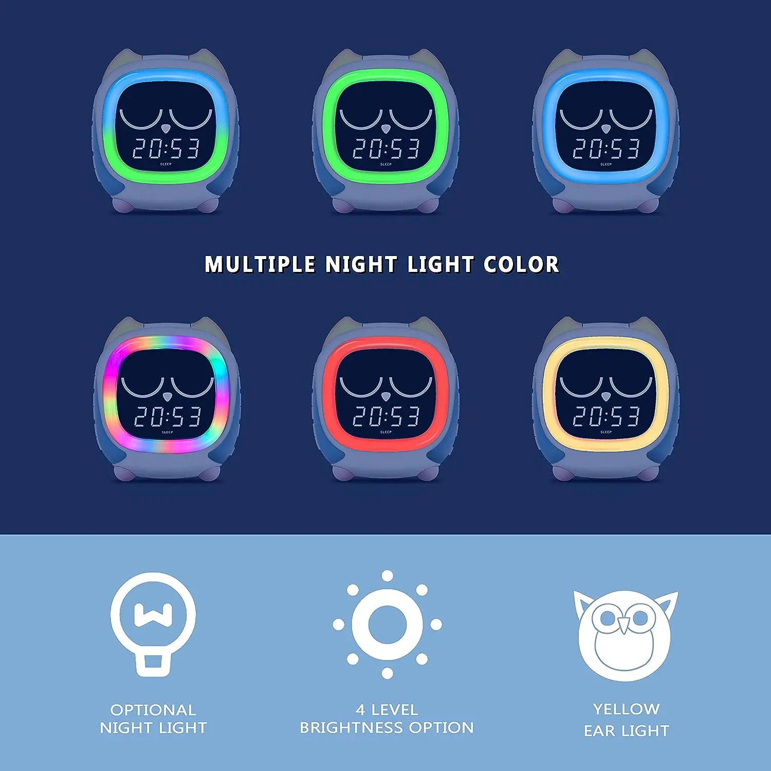 Description Picture 3 of itemAddo Kids Alarm Clock: Sunrise/Sunset Lamp, Sleep Trainer, Bluetooth Music, White Noise, Owl Design, Model iTOMA CKS912