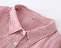 2026 New Summer Sleeping Dress 100% Cotton Crepe Short Sleeve Skirt Shirt Dress Women's Button Long Dress Home Casual Dress - Image 5