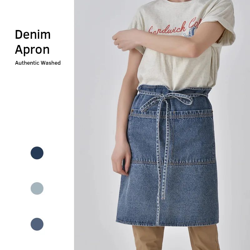 

Denim Thickened 100% Cotton Wash Half Apron Adult Anti Fouling Florist Home Kitchen Work Barber Household Bib Waist Girth UNISEX
