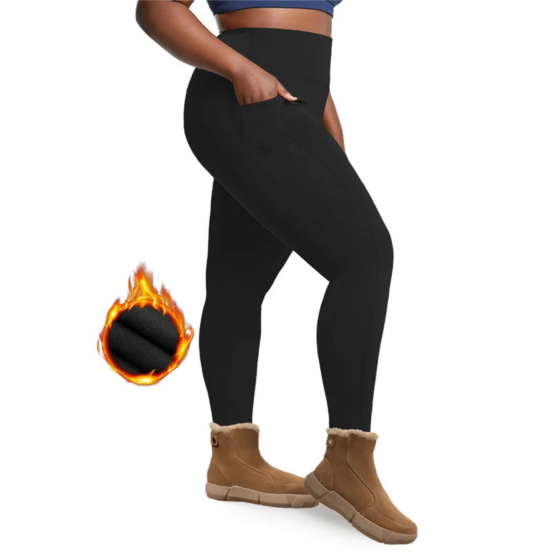 Plus Size Women Yoga Pants Fleece Lined High Waist Winter