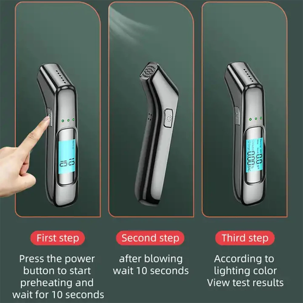 Air Blowing LCD Display Detector Portable Alcohol Breath Tester Breathalyzer Test Non-Contact Breath Alcohol Tester