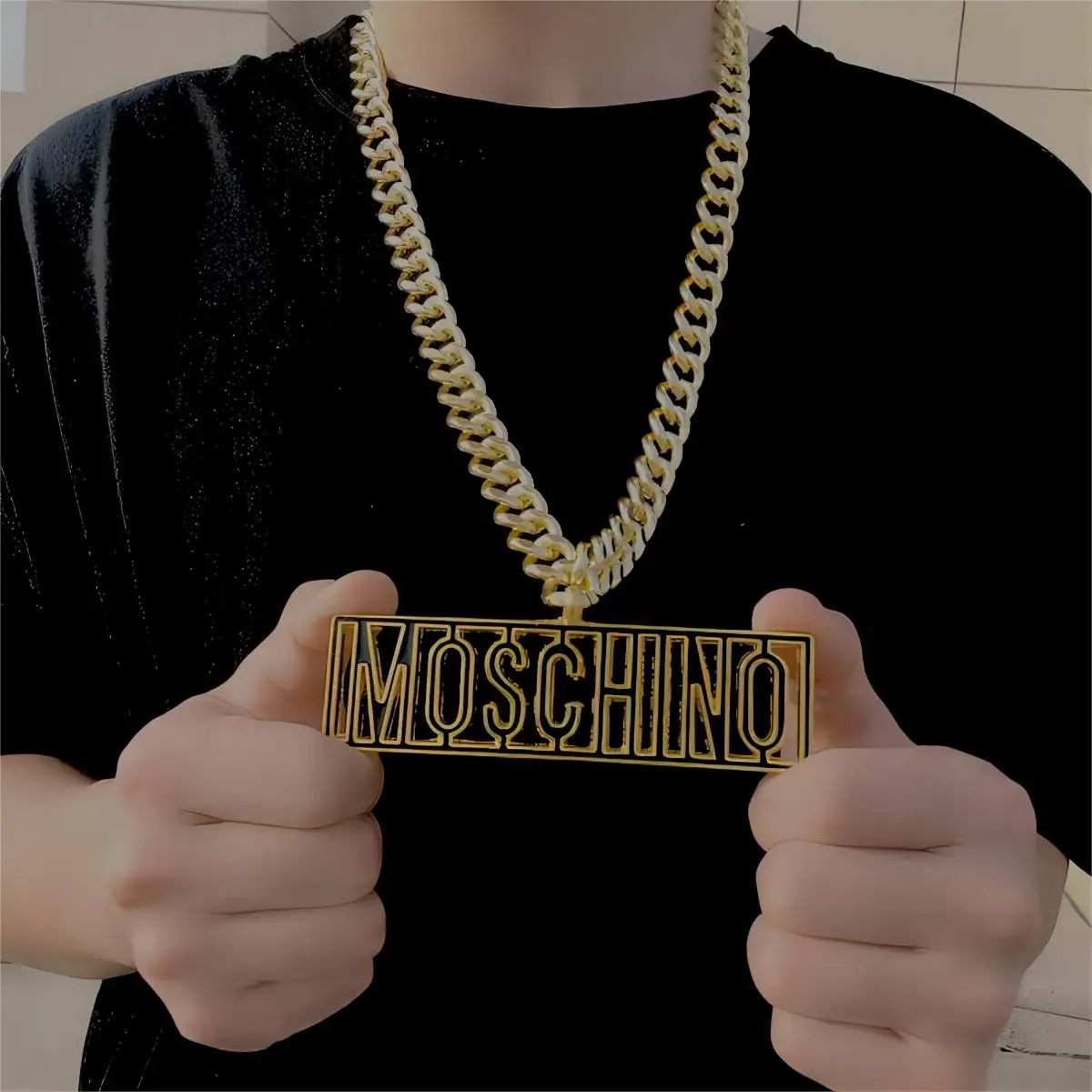 2023 New Mosch Custom Name Hiphop Necklace For Men Hallow Letter Chunky Cuban Necklace Exaggerated Brand Women Punk Jewelry