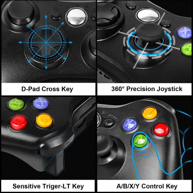 Xbox 360 슬림 PC 비디오 게임 콘솔 용 무선 게임패드 게임 컨트롤러, 3D 로커 조이스틱 게임 핸들 액세서리, 2.4G 할인가격 14,138원
