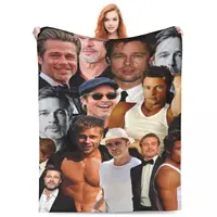 B-Brad Pitts Photo Blanket Actor Picnic Flannel Throw Blanket Warm Soft Outdoor Custom Bedspread Gift 1