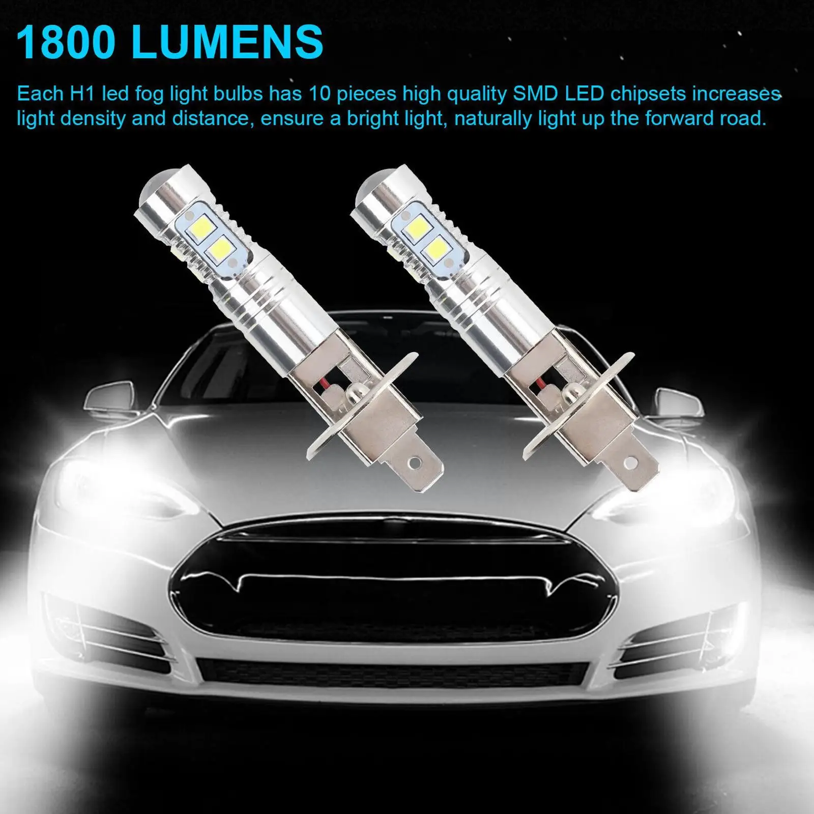 VEHICODE H1 LED Headlight Bulb 6000K White Conversion Kit Mini Car Low Beam  High Beam Fog Lights Driving Lamp (2 Pack)