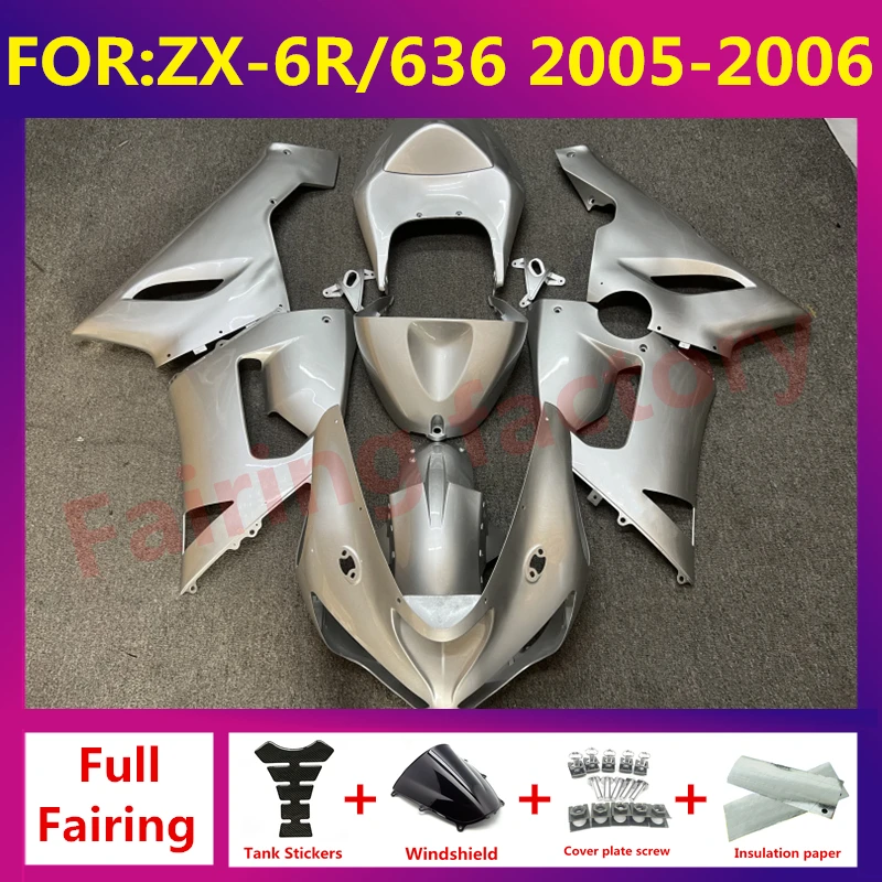 

New ABS Motorcycle Fairing kit Fit For kawasaki ZX6R 636 ZX-6R zx-6 2005 2006 05 06 full fairings kits bodywork zxmt set silver