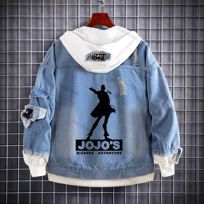 thumbnail image 1 of JoJo's Bizarre Adventure Chaquetas vaqueras Anime Fifures Hole Coat Sudaderas Para Hombres Jean Cosplay disfraces regalos de navidad, 1 of 5