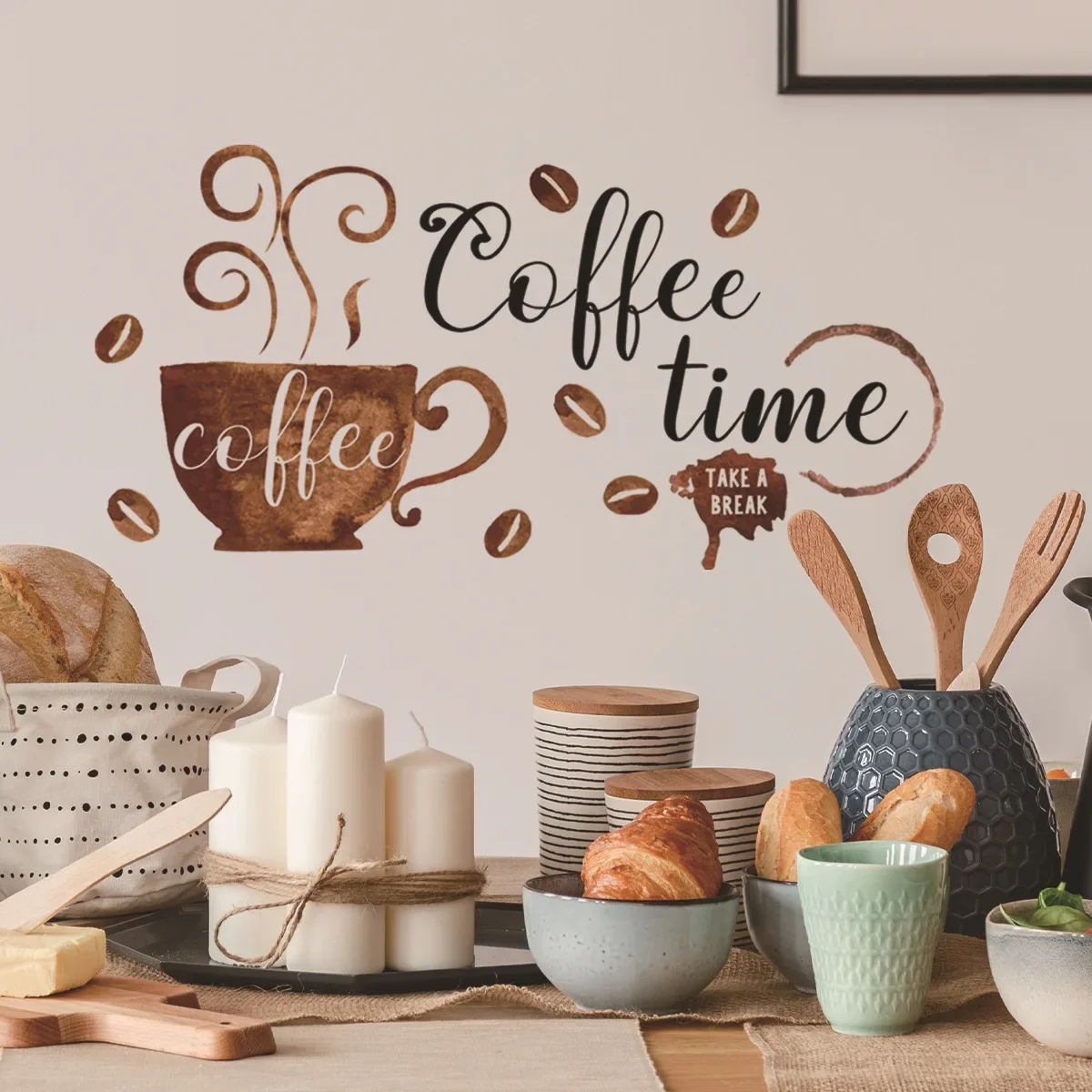 Creative Coffee Cup Pattern Wall Stickers Cafe Kitchen Bar Decor Cabinet Art English Home Decoration Self-adhesive Wallpaper wall stickers