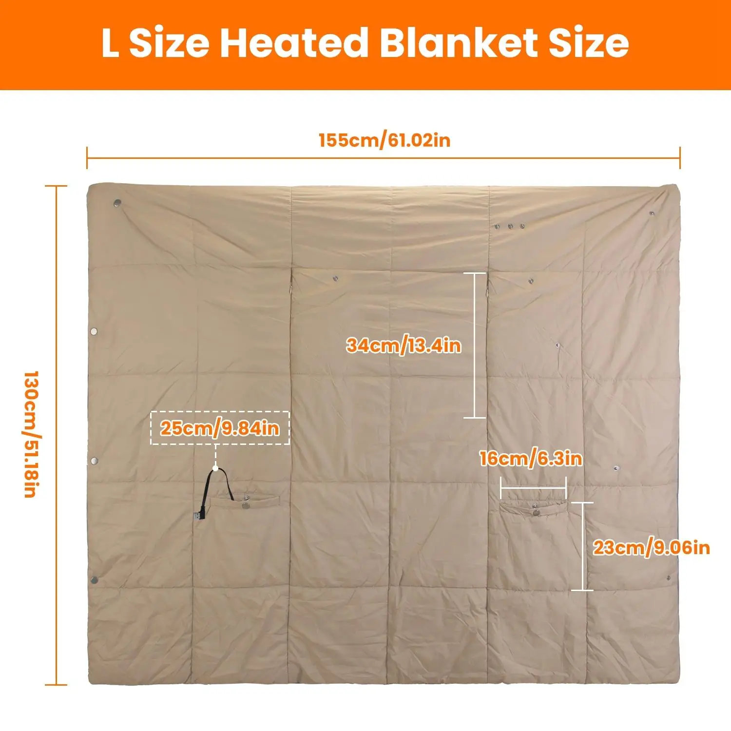 USB Heated Blanket Poncho with Zipper, Arm Pockets, 3 Heat Settings, 6 Zones, Dual Switch-Washable for home & Travel