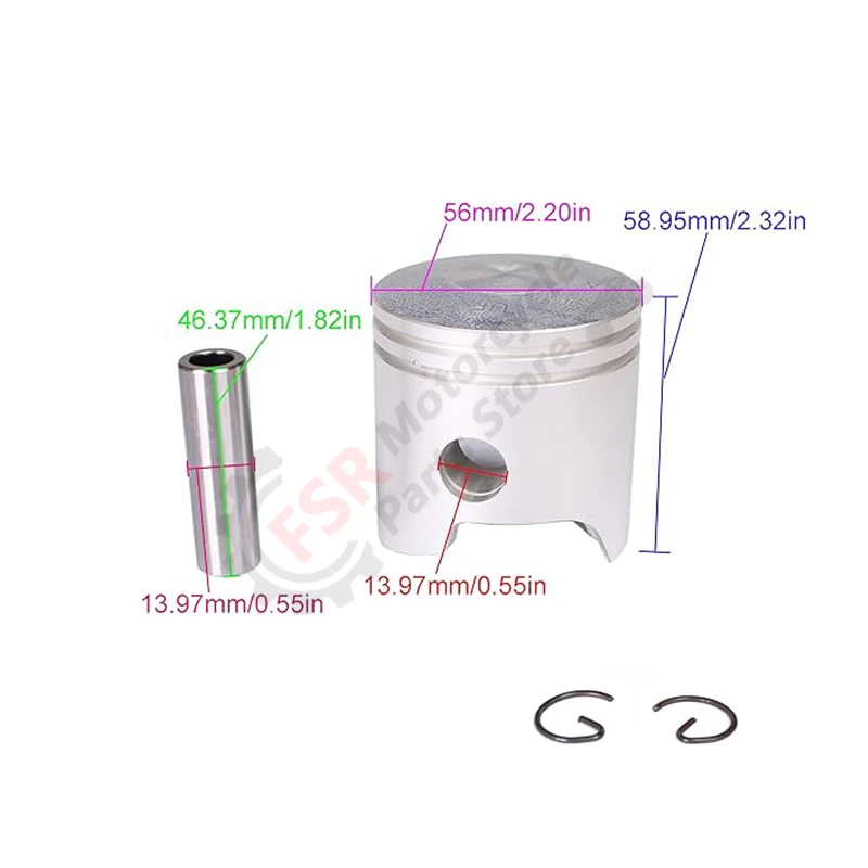 56mm Piston Set Fits Outboard Engine Yamaha 761-7982M 7982T 39-15320T & Mercury Mariner 9.9HP 15HP Boat Motor & Sierra 18-4135