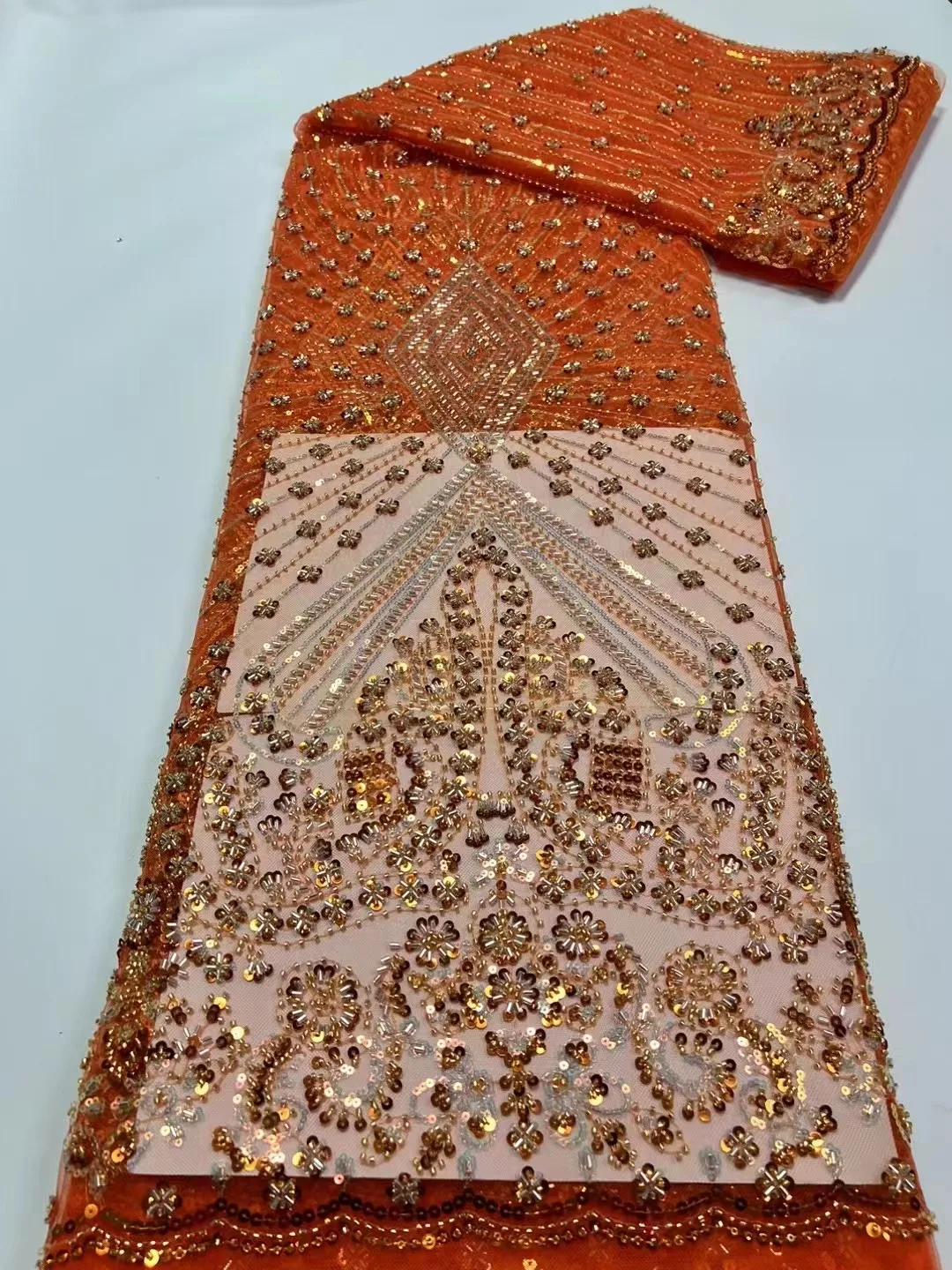 

African Sequins Beaded Lace Fabrics 2023 High Quality Sequence Embroidery Luxury French Nigerian Lace Fabric For Wedding Sewing