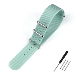Vintage-Style Ribbed Nylon Military Watch Strap - Rugged Braided Ballistic Fabric - 18mm (LIGHT BLUE)