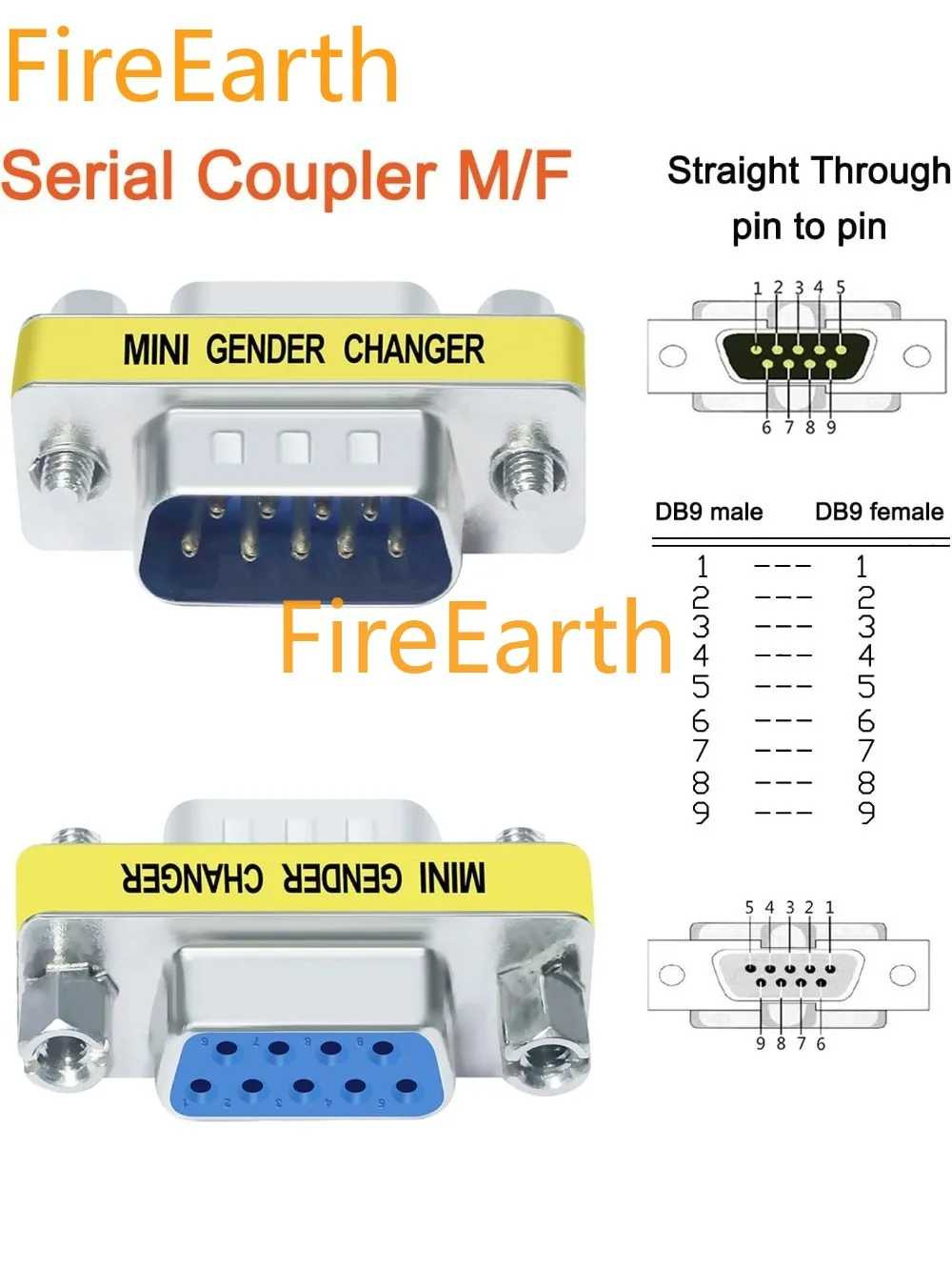 DB9 Null Modem Adapter (F-F, M-F, M-M) RS230 Serial Port Slimline Data Transfer Serial Port Female to Male Converter for PC 1pc