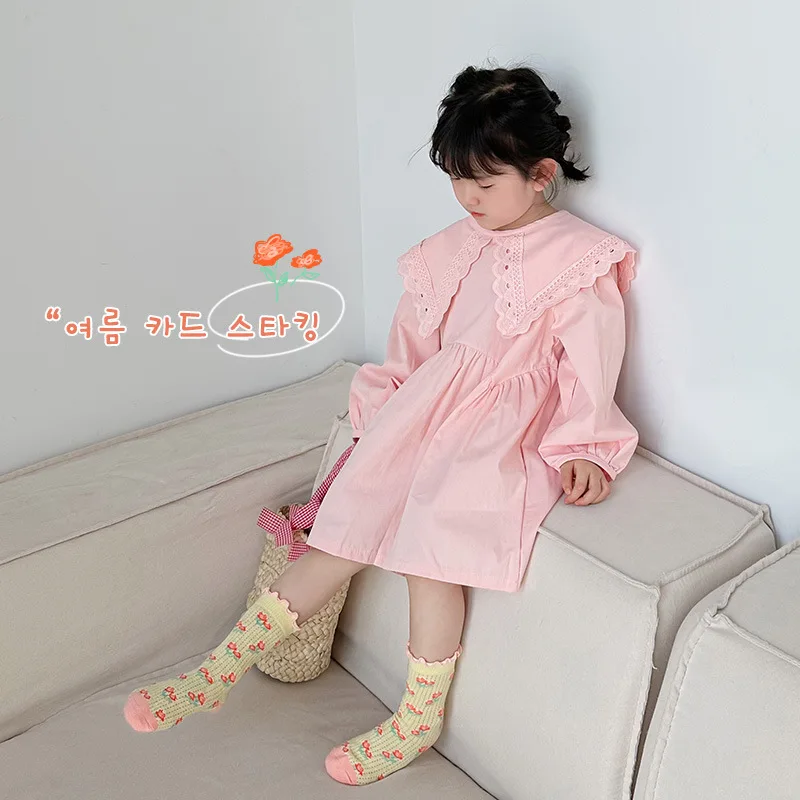Spring Summer Socks Children Mesh Socks Kids Girls Calf Length Polka Dots Socks 3 Pairs/bag 4