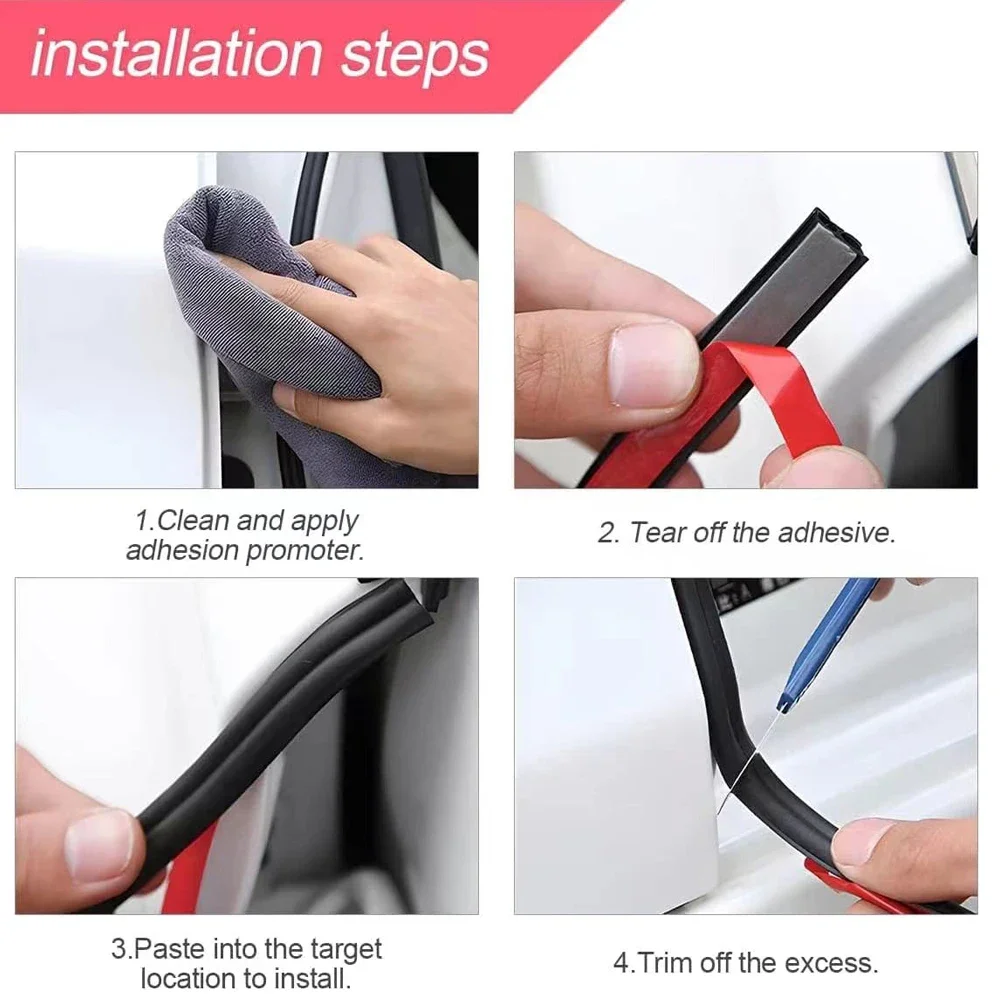 Car Door Seal Strips Sticker Weatherstrip Rubber B Shape Door Seals Sound Insulation Auto Door Sealant Automobiles Accessories