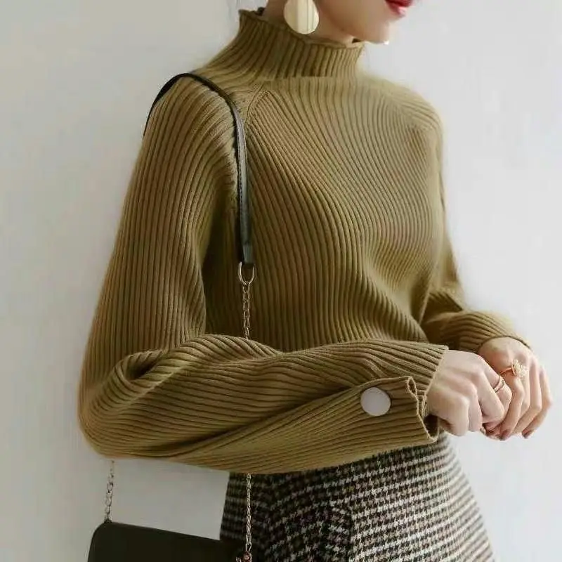 

Korean Style Sweater Women Pullover Casual Half Turtleneck Long Sleeve Knit Sweater Female Basic Sweater Aesthetic Clothes